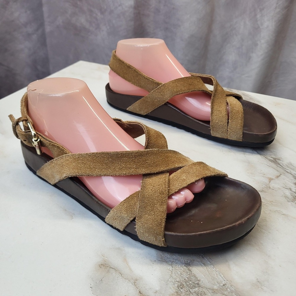 Soeur Sandals Womens Size 10 Brown Suede Strappy Buckle Slingback Comfort